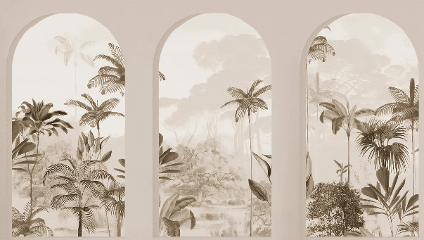 Papier peint arches luxuriantes sépia - Muralconcept