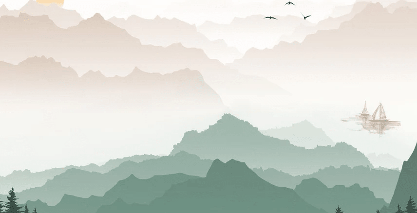 Papier peint montagne dans brume terracotta - Muralconcept