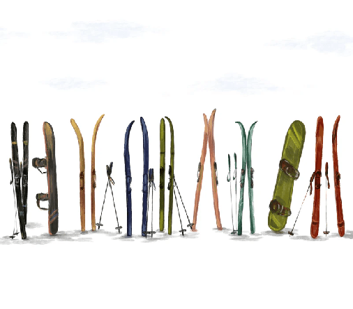 Colorful skis panoramic wallpaper