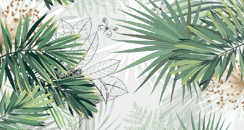 Nature green palm bathroom wallpaper