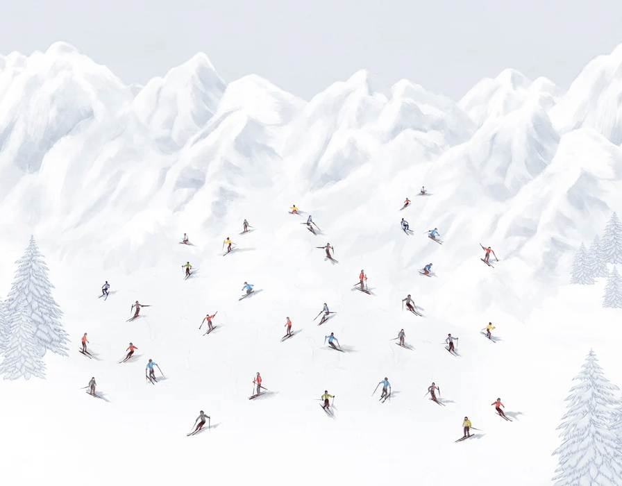 Colorful mountain skiers wallpaper