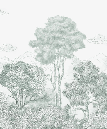 Panoramic wallpaper Forests and Mountains green