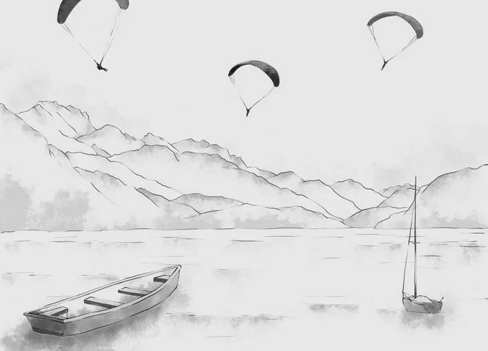 Annecy wallpaper - mountain peaks & art in monochrome