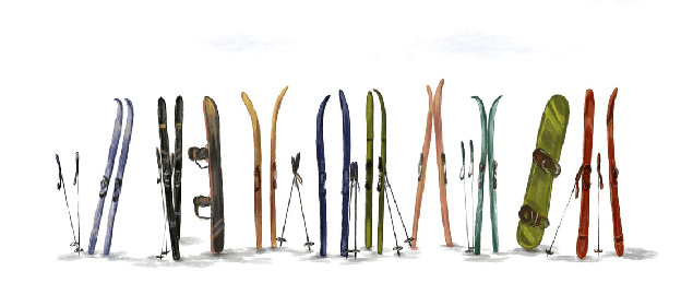 Panoramic wallpaper colorful skis