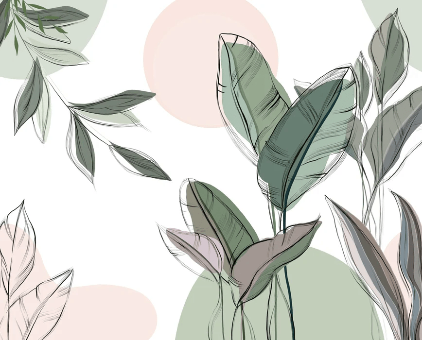 Green graphic plant panoramic wallpaper