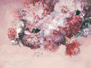 Panoramic wallpaper with pink peonies
