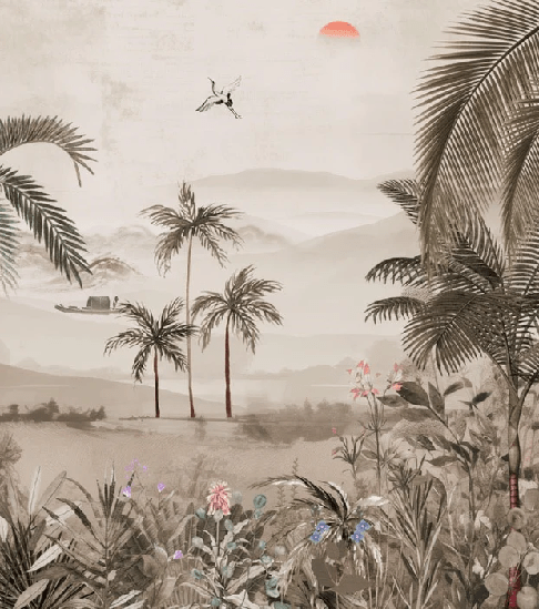 Jungle art painted wallpaper