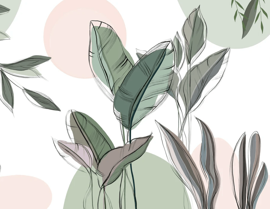 Green graphic plant panoramic wallpaper