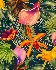Papier peint salle de bain orange tropical - Muralconcept