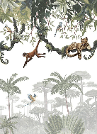 Children's wallpaper featuring monkeys playing