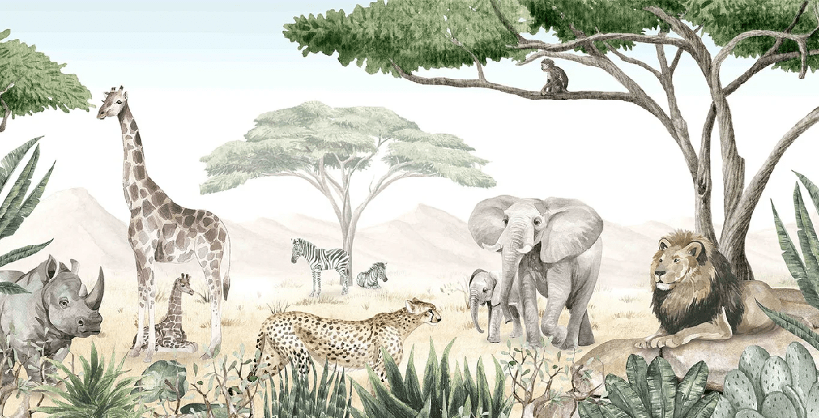 Children's savannah wallpaper in paint