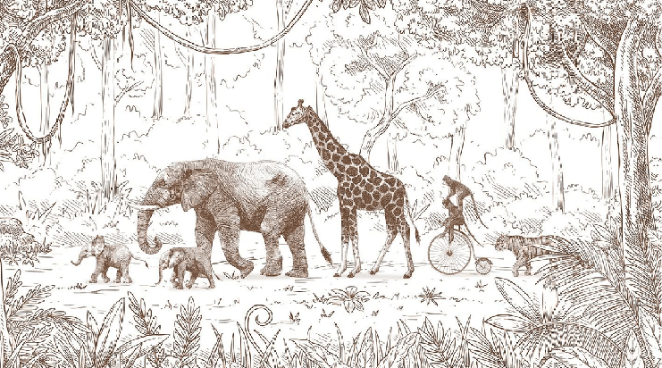 Monochrome jungle wallpaper for children