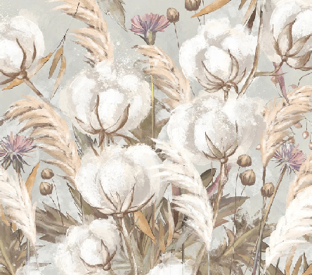 Panoramic cotton flower wallpaper