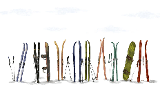 Colorful skis panoramic wallpaper