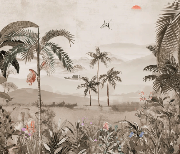 Jungle art painted wallpaper