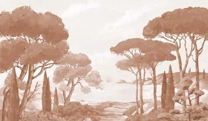 Papier peint balade dans les calanques terracotta, XXL, tendance