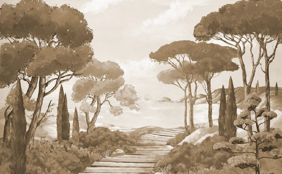 Papier peint balade dans les calanques monochrome