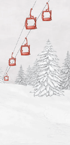 Papier peint montagne télécabine rouge - Muralconcept