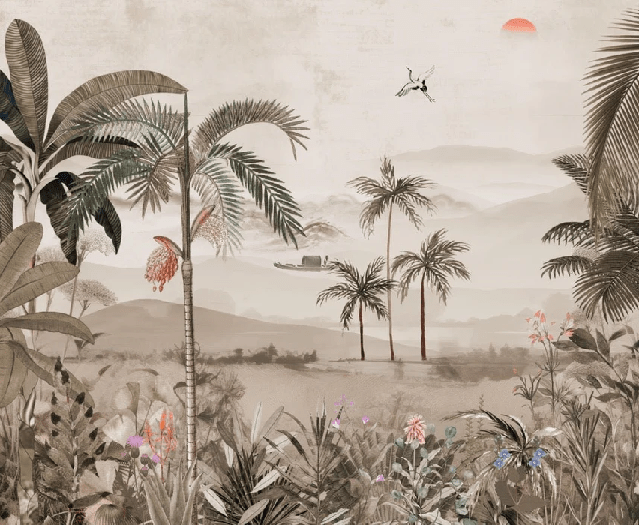 Jungle art painted wallpaper