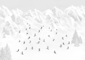 Colorful mountain skiers wallpaper
