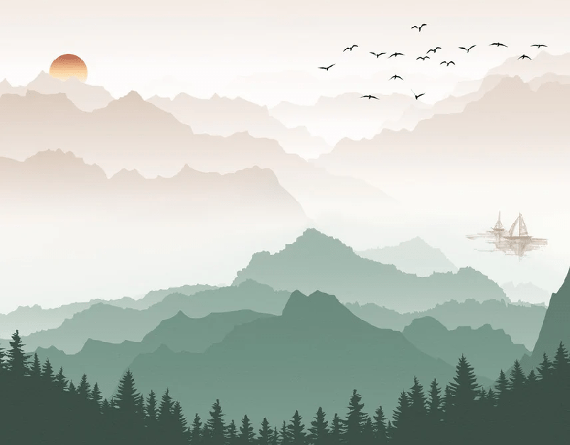 Terracotta mist mountain wallpaper