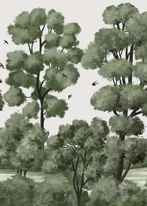 Green forest river landscape wallpaper