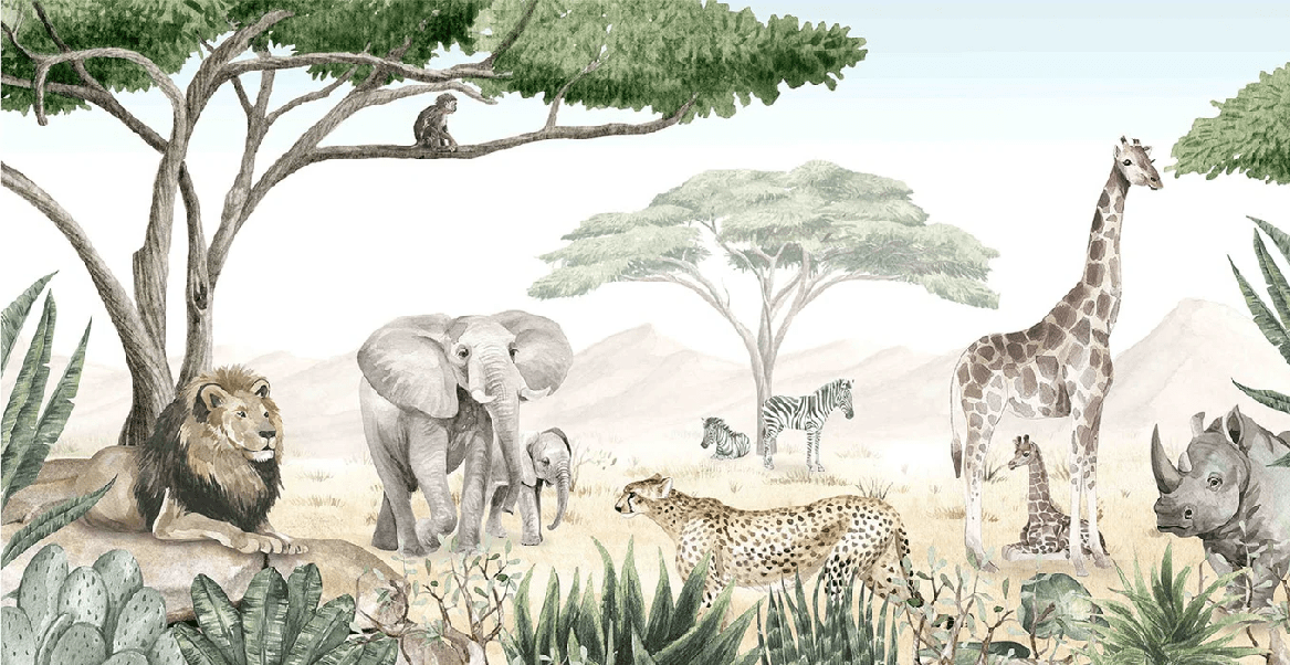 Children's savannah wallpaper in paint