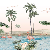 Papier peint oasis flamingo