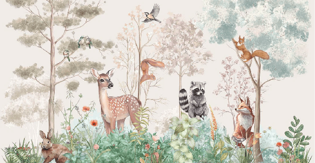 Beige magical nature children's bedroom wallpaper