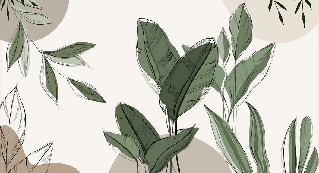 Taupe graphic plant panoramic wallpaper