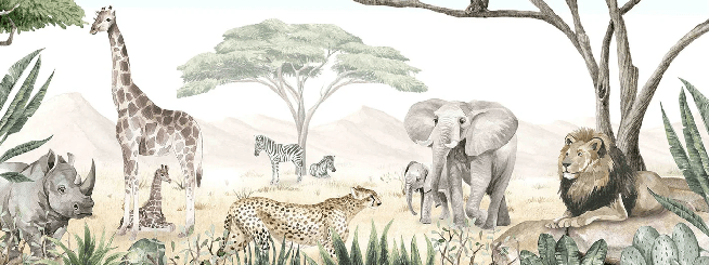 Papier peint enfant savane en peinture - Muralconcept