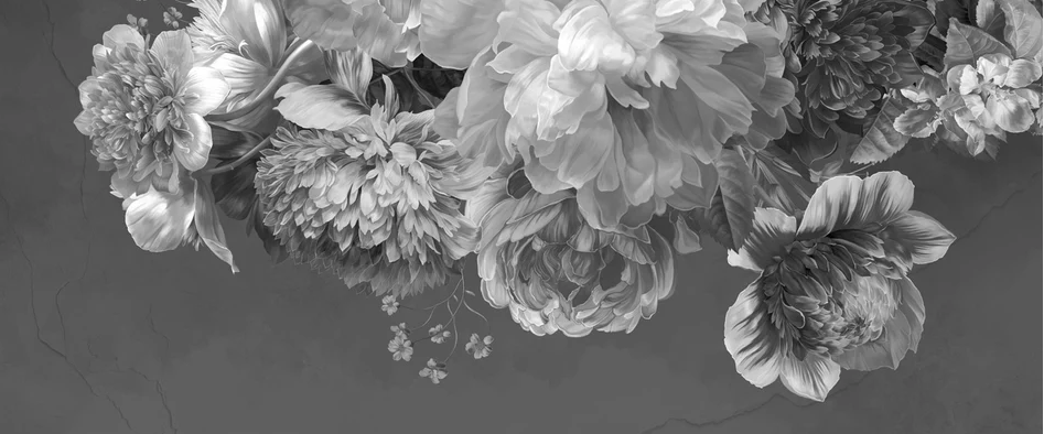 Papier peint fleur pivoine noir et blanc