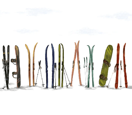 Colorful skis panoramic wallpaper