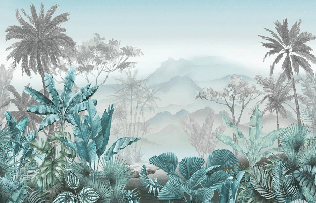 Trendy tropical blue wallpaper