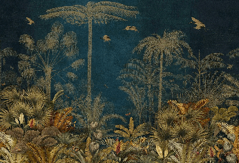 Blue jungle engraving wallpaper
