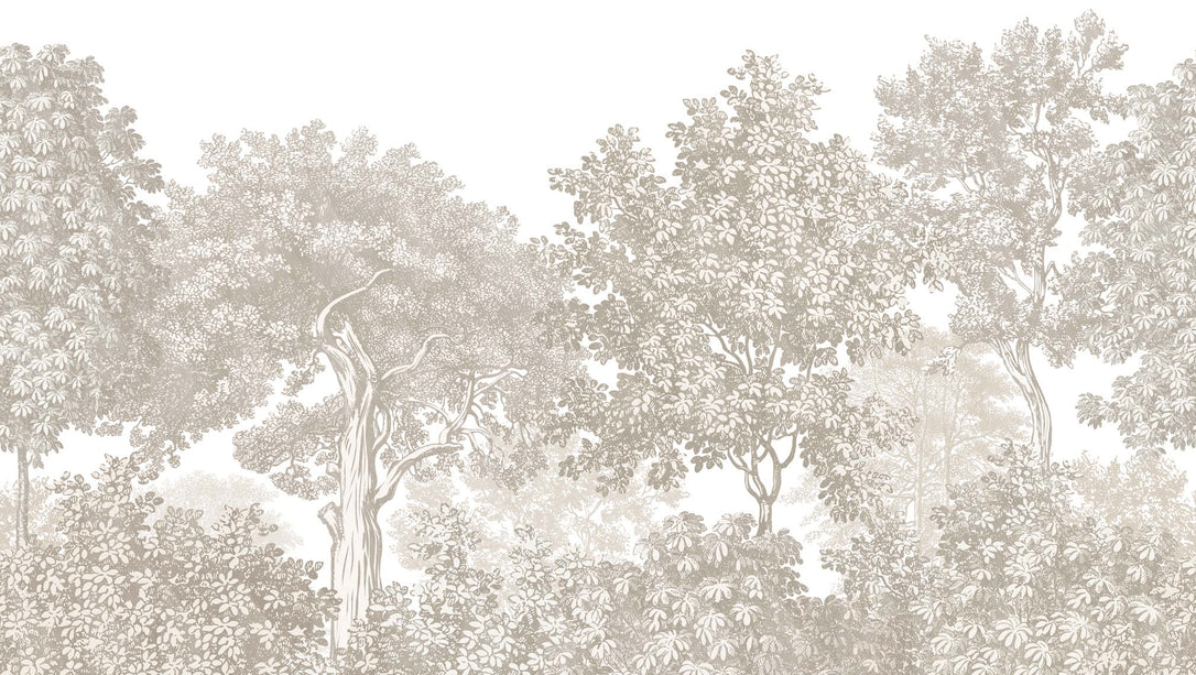 Landscape wallpaper forest engraving beige