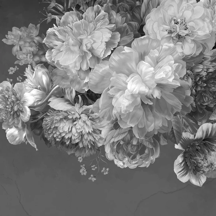 Papier peint bistrot pivoine noir et blanc