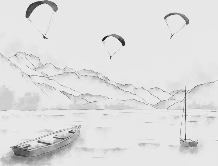 Annecy wallpaper - mountain peaks & art in monochrome
