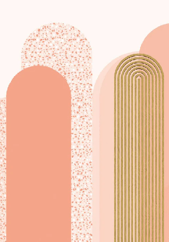 Art Deco graphic wallpaper with a pinkish hue