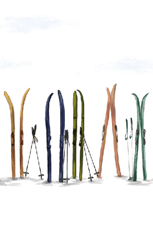 Colorful skis panoramic wallpaper