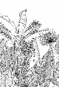 Black and white botanic leaf panoramic wallpaper