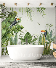 Bathroom wallpaper jungle exotic bird