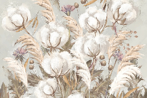 Panoramic cotton flower wallpaper