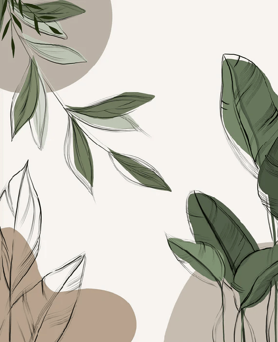 Taupe graphic plant panoramic wallpaper