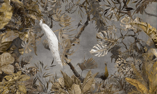 Imperial white peacock panoramic wallpaper