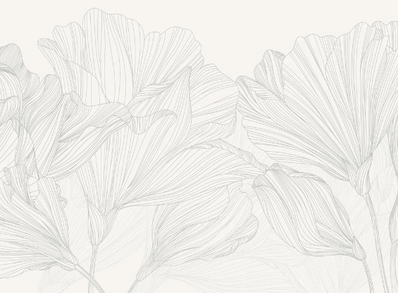Gray and white panoramic wallpaper with floral pattern