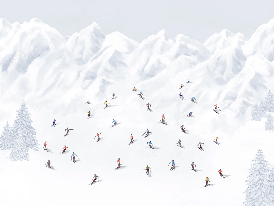 Papier peint montagne skieurs colorés, XXL, tendance