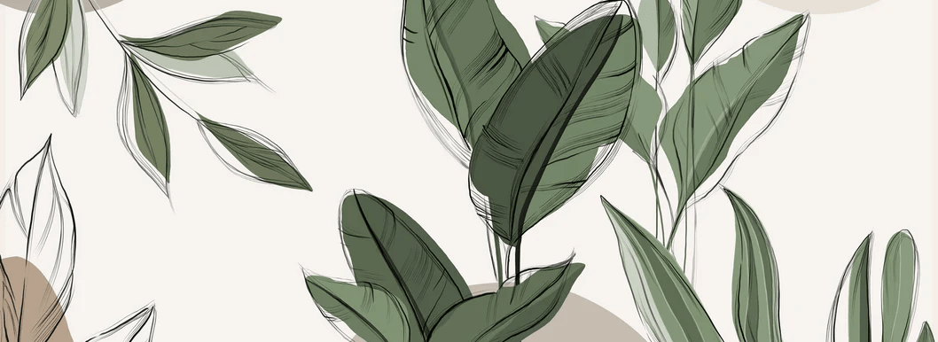 Taupe graphic plant panoramic wallpaper