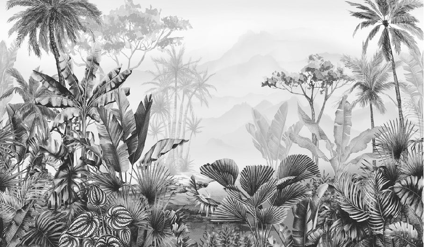 Black and white tropical trend wallpaper