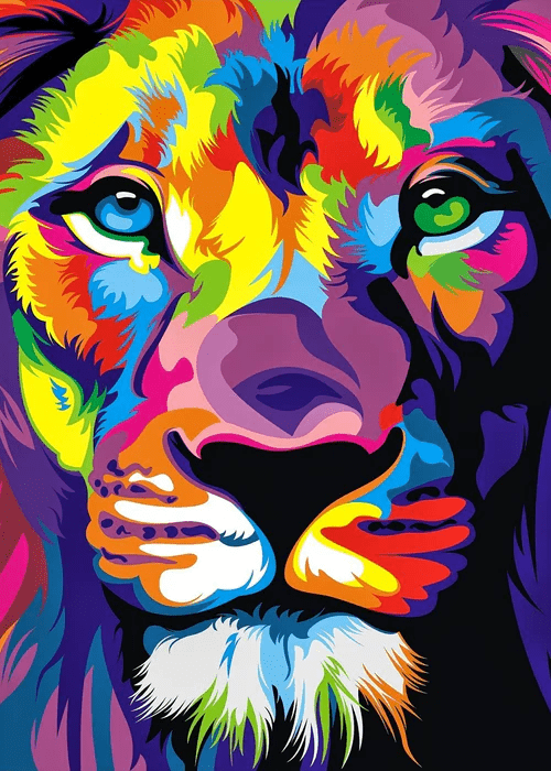 Color pop lion panoramic wallpaper